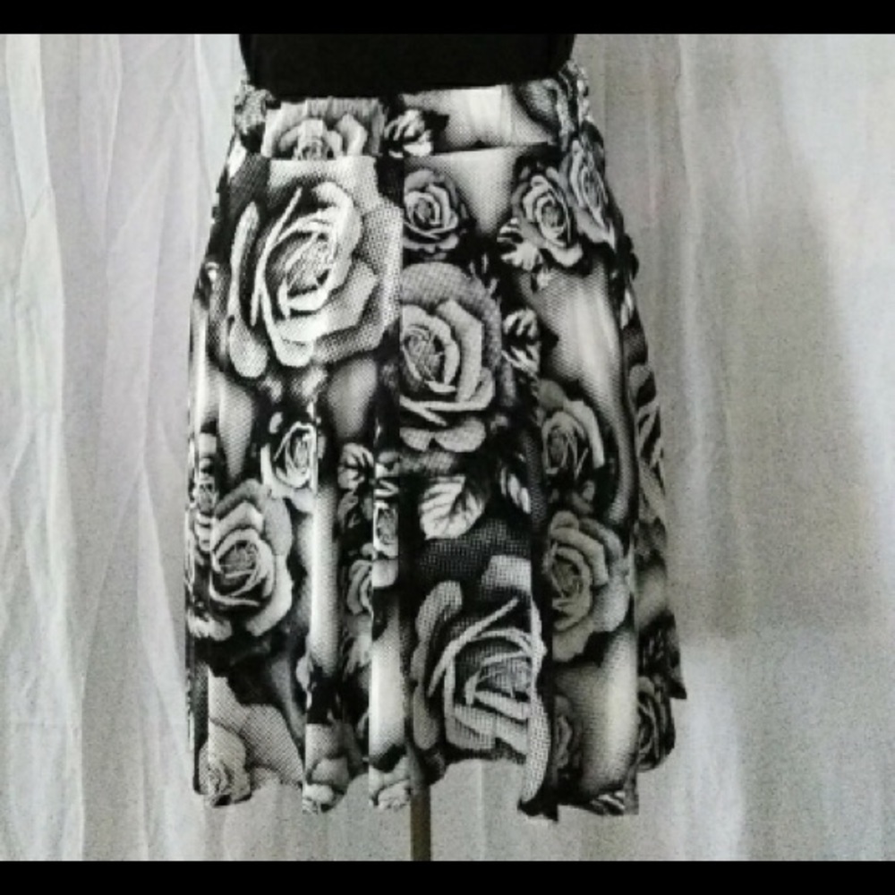 Black and white floral skirt.